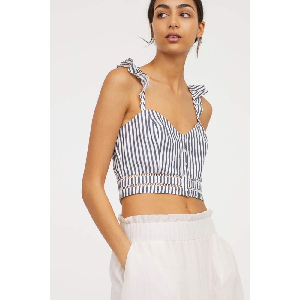 Ruffle Striped Bustier Blue & White H&M Crop Top 2 - Picture 3 of 4